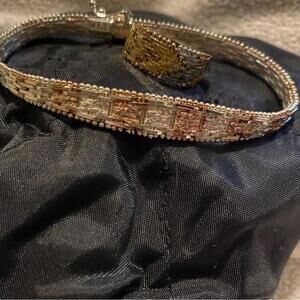 Vintage Set Matching Italian Riccio Tri Colored Silver Ring and Bracelet